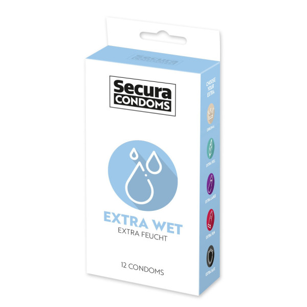 Préservatifs extra lubrifiés, en latex x12 avec réservoir Extra Wet 53 mm